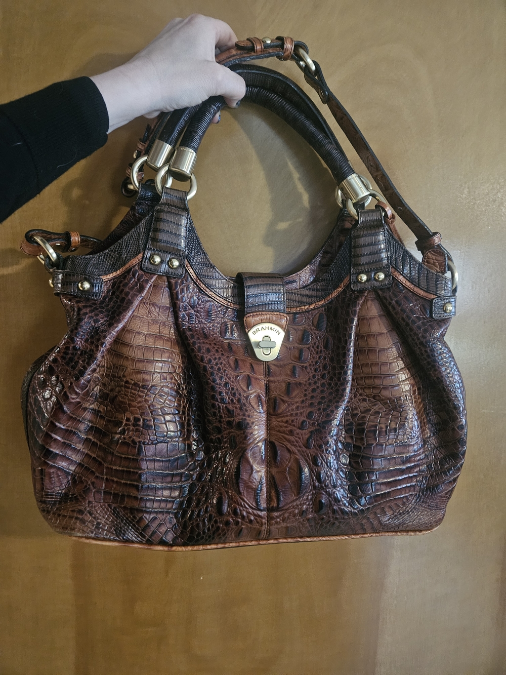 Brahmin Brown Croc-Embossed Leather Satchel